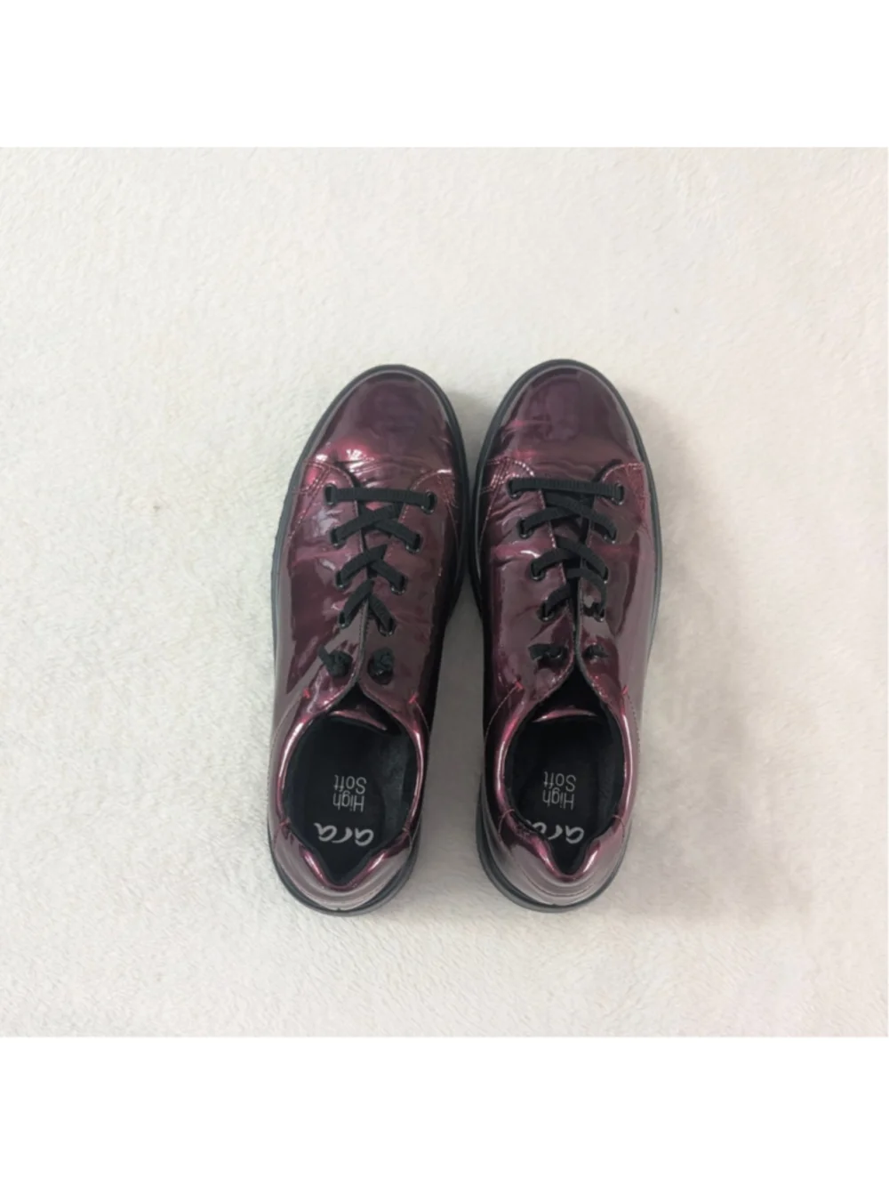 Ara HighSoft Metallic Burgundy Patent Leather Lace Up Sneakers Shoes - Size 7